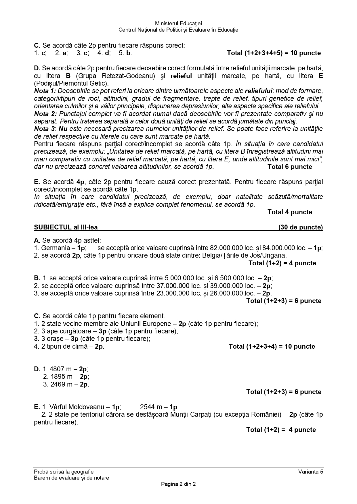 Baremul de corectare pentru proba de Geografie Bacalaureat 2023 a fost publicat