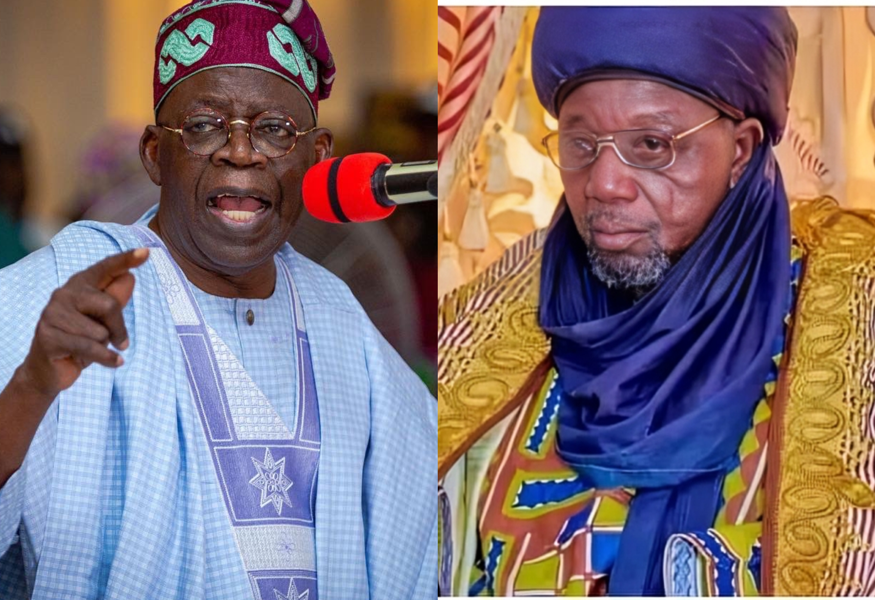 L-R: President Bola Tinubu and Alhaji Isa Muhammad Bawa, the Sarkin Gobir of Gatawa District in Sokoto State.