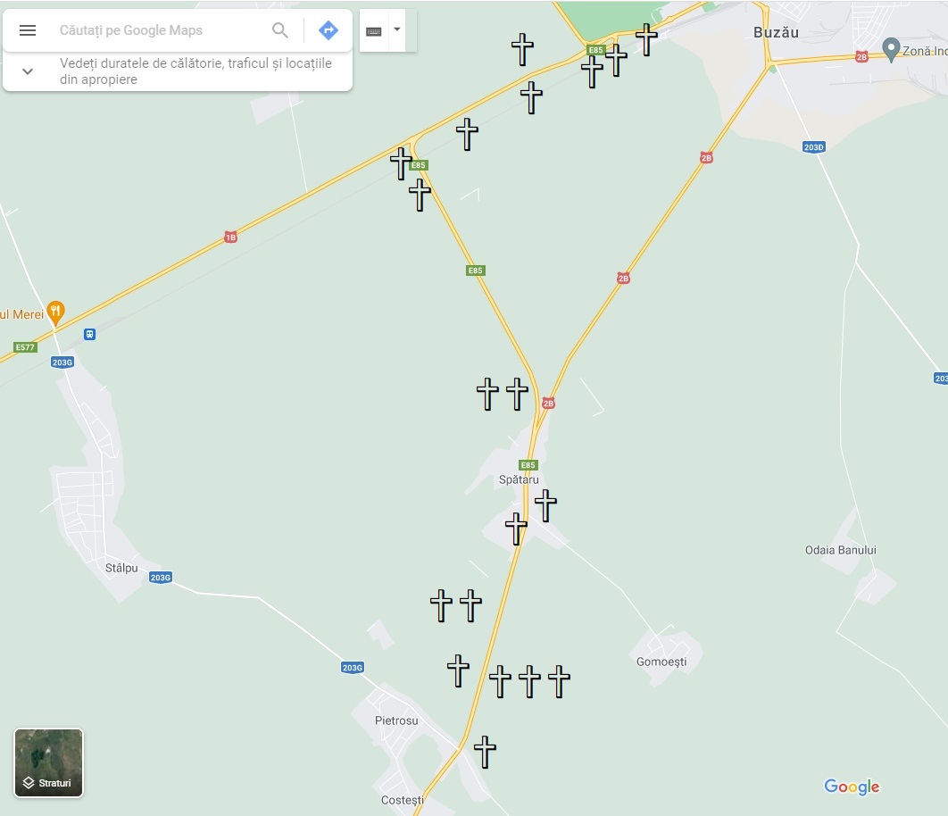 Drumul crucilor. Sunt 564 de cruci pe DN2 între București și Bacău, mai multe decât cele 550 de borne kilometrice dus-întors