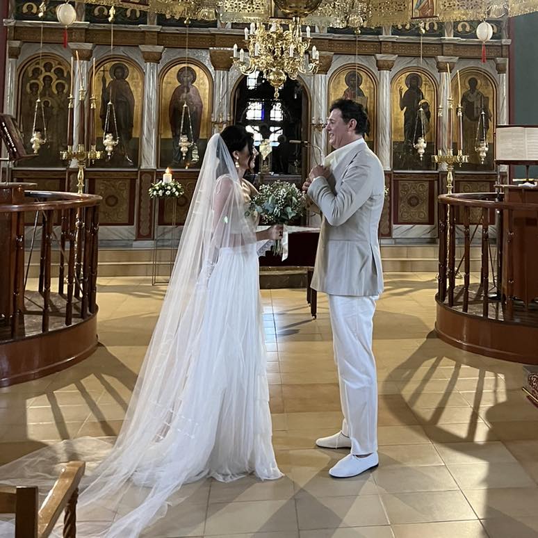 Imagini de la nunta din Grecia a Ancăi Lungu cu Harry Arampatzis. Andreea Berecleanu le-a fost nașă