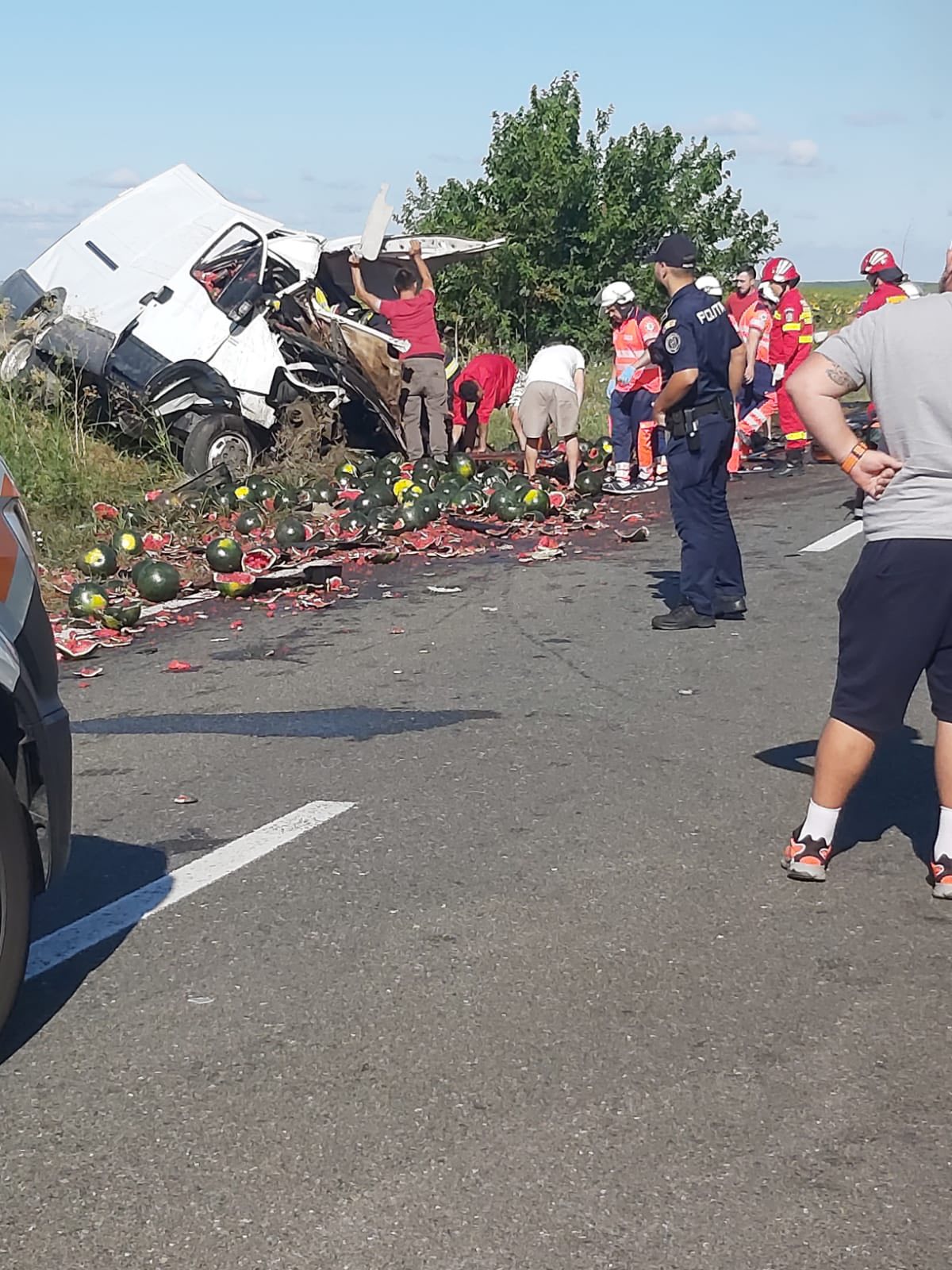 Doi șoferi morți într-un accident cu o mașină care a luat foc și o dubă de pepeni, între Izlaz şi Gârbov, în Teleorman