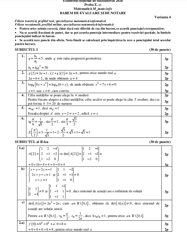 Subiecte Matematică BAC 2026, sesiunea de toamnă. Ce le-a picat elevilor la proba obligatorie a profilului la Bacalaureat