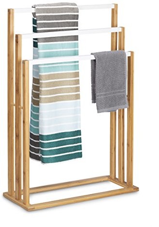 Relaxdays bambus wieszak na ręczniki wys. x szer. x głęb.): ok. 82 x 54 x 24 cm treppenfoermiger stojak na ręcznik z 3 drążki na ręczniki jako eleganckie Bad dodatek na ręczniki w stylu naturalnym, na 10020308
