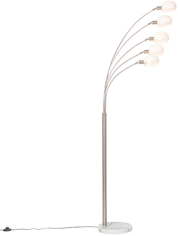 QAZQA Designerska lampa podłogowa stal z opalowym szkłem 5-punktowa - Sixties Marmo