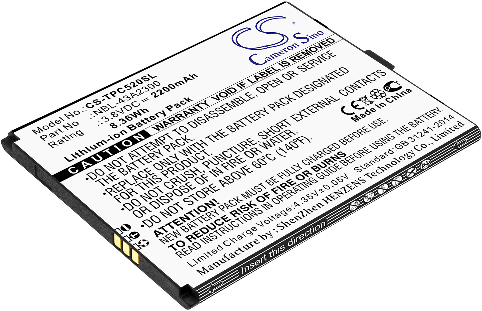 Cameron Sino TP Link Neffos C5A NBL-43A2300 2200mAh 8.36Wh Li-Ion 3.8V CS-TPC520SL