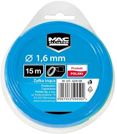 MacAllister Żyłka tnąca  1 6 mm x 15 m kwadratowa