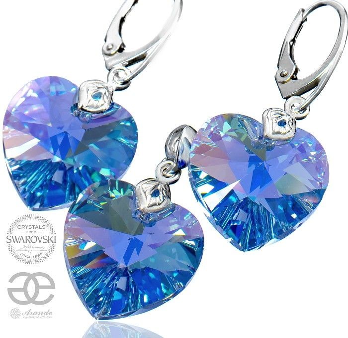 Arande SWAROVSKI Komplet Duże Niebieskie Serca SREBRO 700394