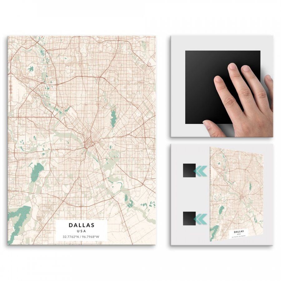 Pix4home Plakat metalowy Mapa Vintage Dallas L POS-L-03562