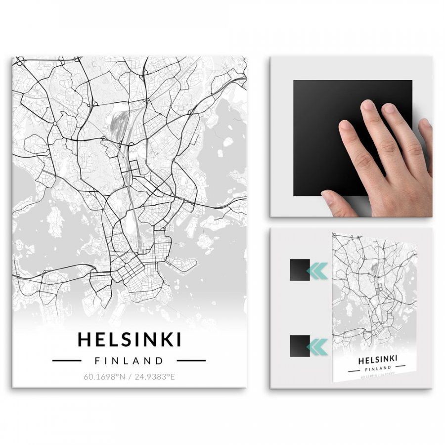 Pix4home Plakat metalowy Mapa B&W Helsinki L POS-L-03397