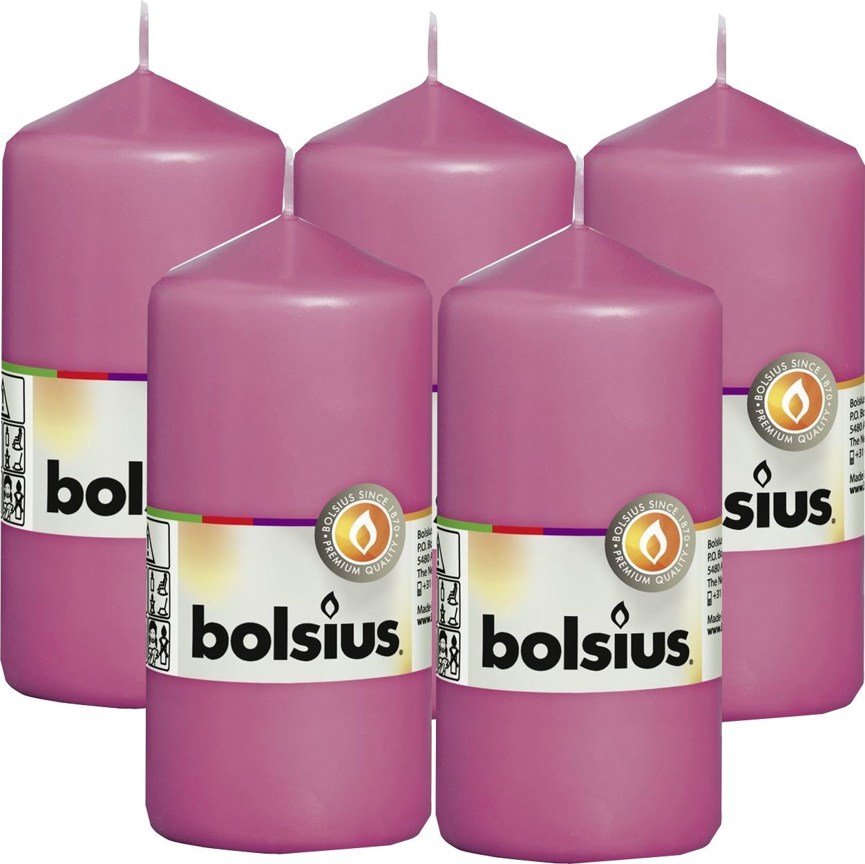 Bolsius Świeca pieńkowa walec 33H 12CM 5szt FUKSJA BOLSIUS2810