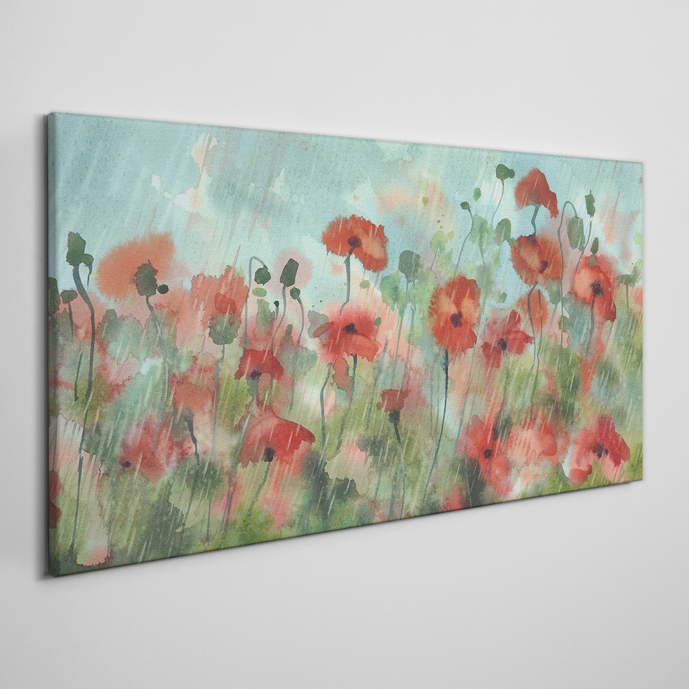 PL Coloray Obraz Canvas kwiaty rośliny maki deszcz 140x70cm