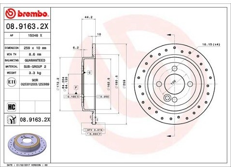BREMBO Tarcza hamulcowa 08.9163.2X