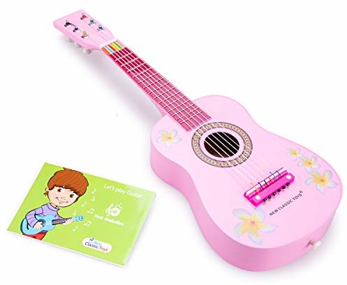 New Classic Toys New Classic Toys - 10348 - instrument muzyczny - zabawka gitara drewniana - różowa z kwiatami NCT-0348