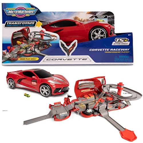 Micro Machines Toy Partner MMW0173, Machines Corvette Raceway Play Set - zamieniają się w torze wyścigowym samochodowym - Mikromaszyny do zabawek samochodowych od 4 lat MMW0173