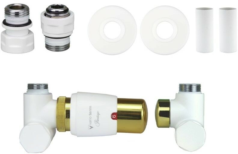 Varioterm Zawór termostatyczny do grzałki 50mm INTEGRA GLAMOUR All in One - GZ1/2 - do instalacji 1/2 lewy biały mat ze złotym AIGS0225CFK/L(GZ1/2)