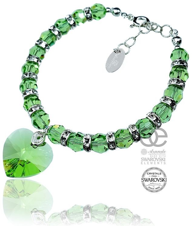 Swarovski Arande Bransoletka PERIDOT HEART SREBRO 701120