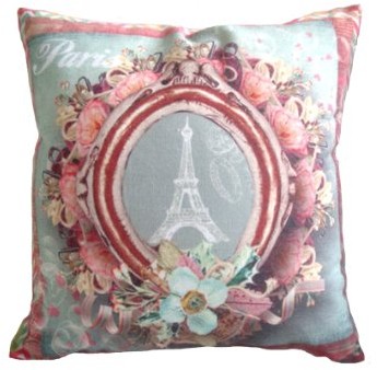 My Flair poduszka 24.55ra Paris, 40x40x14 cm, z wypełnieniem, 50% bawełna, 50% poliester, pranie ręczne, beżowy z kolorowym motywem 24.55RA