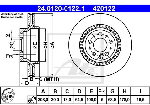 ATE TARCZA HAM 24.0120-0122.1 VOLVO XC 90 2.5T 02-, D5 06-, T6 02-, V8 05-  24.0120-0122.1