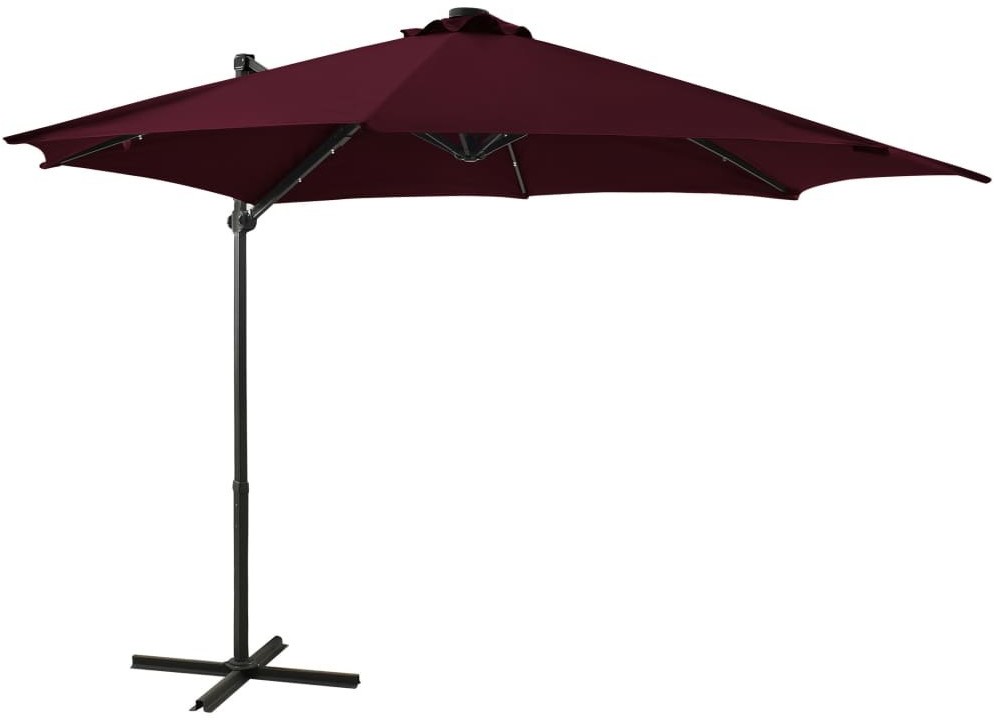vidaXL Parasol wiszący ze słupkiem i oświetleniem LED, bordowy, 300 cm 312334