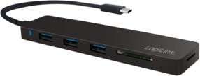 LogiLink HUB USB USB-C 3.1 3-portowy z czytnikiem kart Ultra Slim czarny (UA0312)