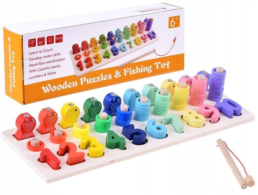 Drewniana edukacyjna układanka Cyfry wędka ZA3109