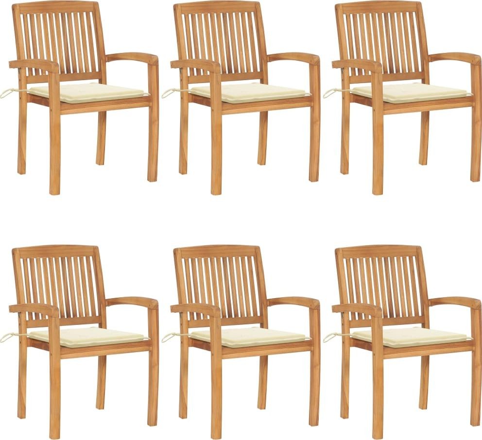 vidaXL Sztaplowane krzesła ogrodowe z poduszkami 6 szt. tekowe 3073227