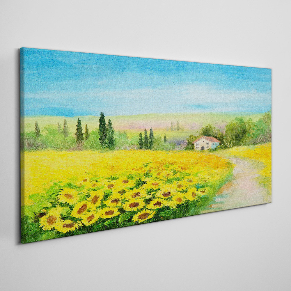 PL Coloray Obraz Canvas Łąka Słoneczniki Krajobraz 140x70cm