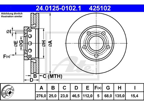 ATE TARCZA HAM 24.0125-0102.1 AUDI 100 2.2 84-88, 2.3E 86-90  24.0125-0102.1
