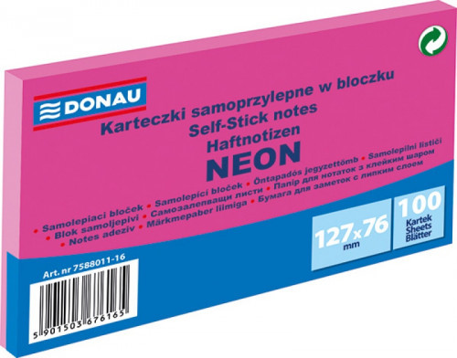 Фото - Стікери й папірці Donau Notes samoprzylepny 76x127 mm 100 kartek neonowy różowy  /7588011-16/ 
