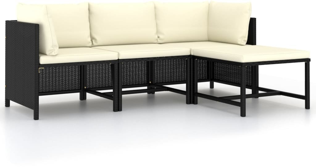vidaXL 4-częściowa sofa ogrodowa, poduszki, rattan PE, czarna