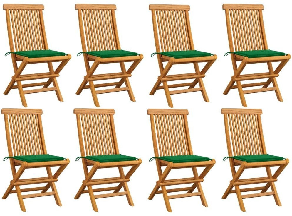 vidaXL Lumarko Krzesła ogrodowe z zielonymi poduszkami, 8 szt., drewno tekowe! 3072922
