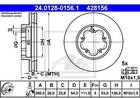 ATE TARCZA HAM 24.0128-0156.1 FORD TRANSIT 2.2TDCI 11-14  24.0128-0156.1