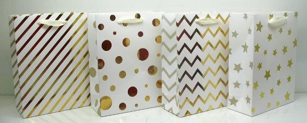 JU-PITER Torebka prezentowa 8908B 26x32x10cm biało-złota p12; cena za 1szt