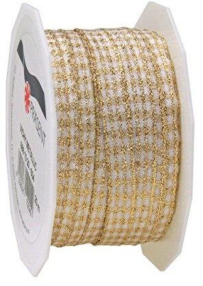 Unbekannt Präsent  VICHY METALLIC taśma do pakowania prezentów  złoty/biały  rolka 20 m 10 mm 66610/20-634