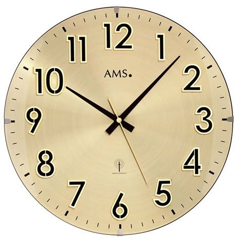 AMS unisex zegary ścienne radio analogowe szkło mineralne złota próby 5974 F5974