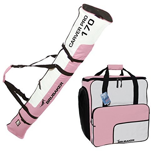 Brubaker BRUBAKER kombi zestaw narciarski kask worek i torba na buty narciarskie dla 1 para butów kije do Ski od  do 170 cm + + + różowy Biały Kombi_340010_340110_RosaWeiss170