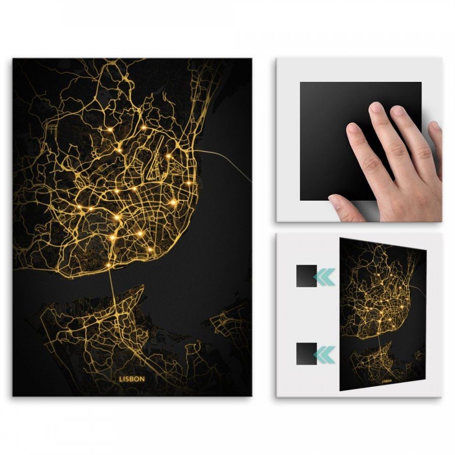 Pix4home Plakat metalowy Mapa City Lights Lizbona L POS-L-03772