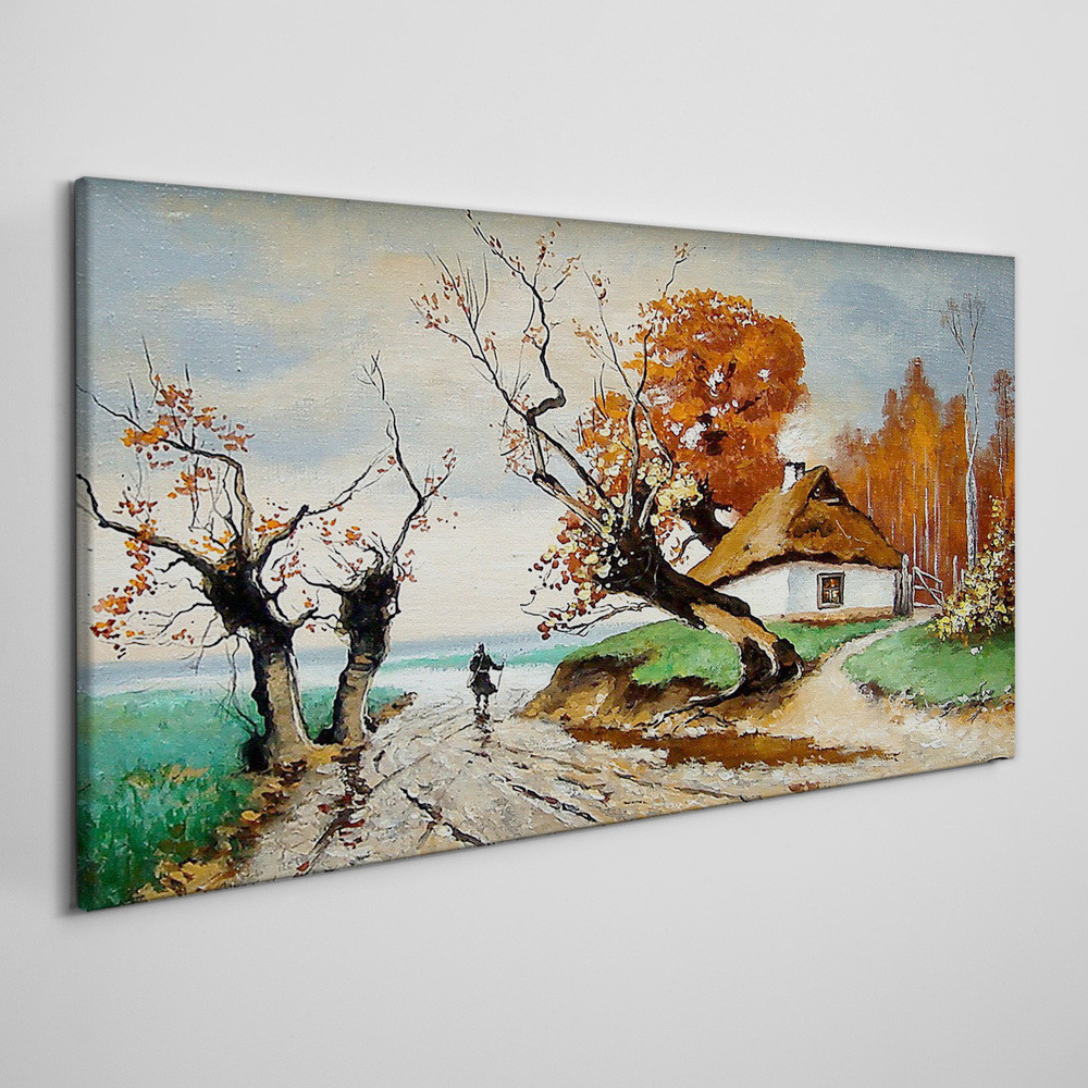 PL Coloray Obraz Canvas Abstrakcja Wieś Chata Drzewo 120x60cm