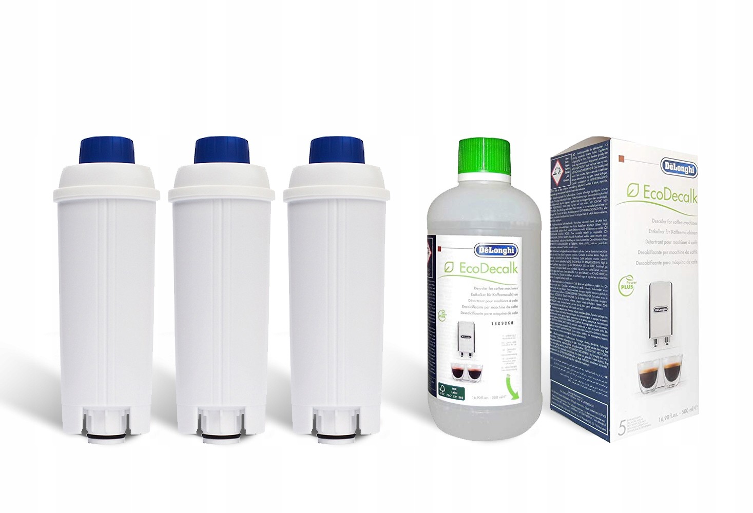 DeLonghi Zestaw 3x Filtr wody + Odkamieniacz 500ml