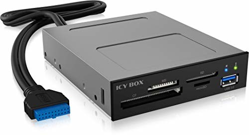 ICY Box Panel przedni USB z czytnikiem kart pamięci, wewnętrzny, montaż w kieszeni 3,5 cala (Floppy), USB 3.0, SD, microSD, CF, MS, tworzywo sztuczne, czarny, 60771 60771