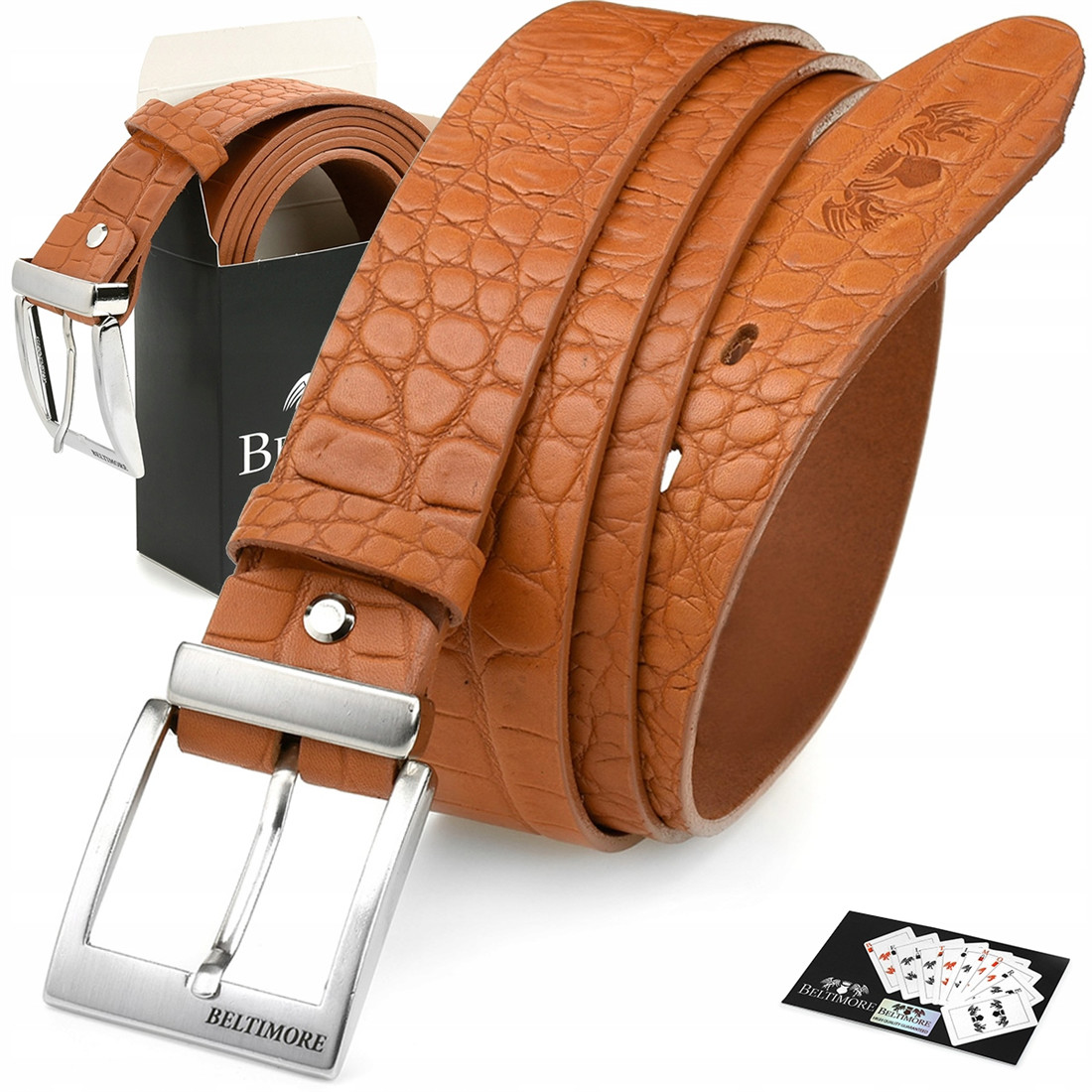 Beltimore Camelowy Beltimore skórzany pasek do spodni klasyczny licowy W87 : Kolory - brązowy, beżowy, Rozmiar pasków - r.160-175 cm 5903714305766