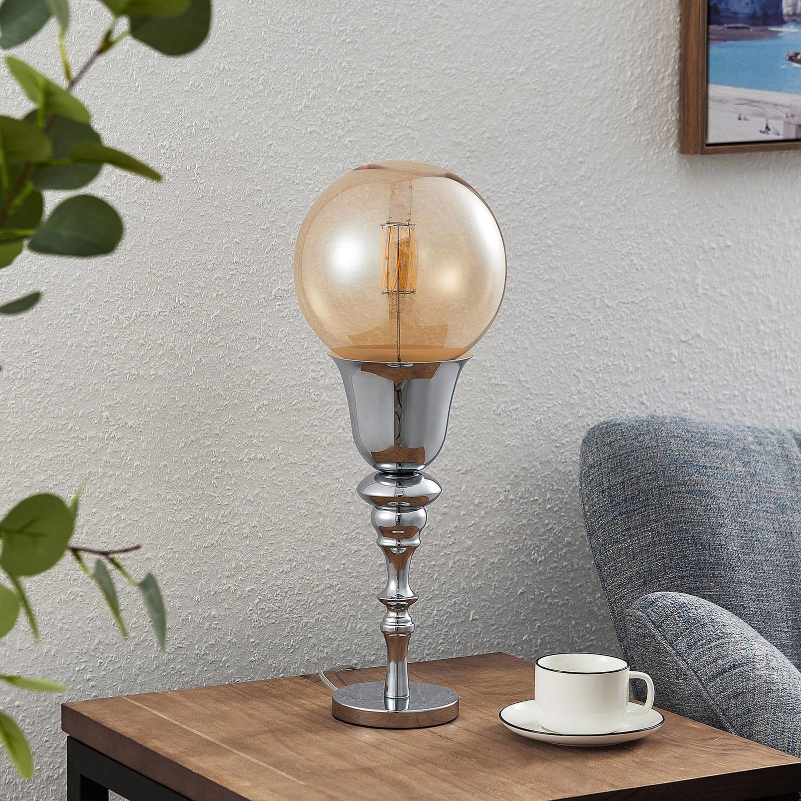 LUCANDE Lucande Gesja lampa stołowa, bez klosza, chrom