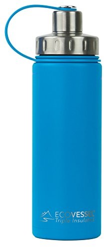 Eco Vessel ECO Vessel Boulder Vacuum Insulated Stainless Steel Water Bottle with Dual Opening najwyższa and Tea, Fruit, Ice strainer  20 ounce/600 ML  Blue BLD600HB