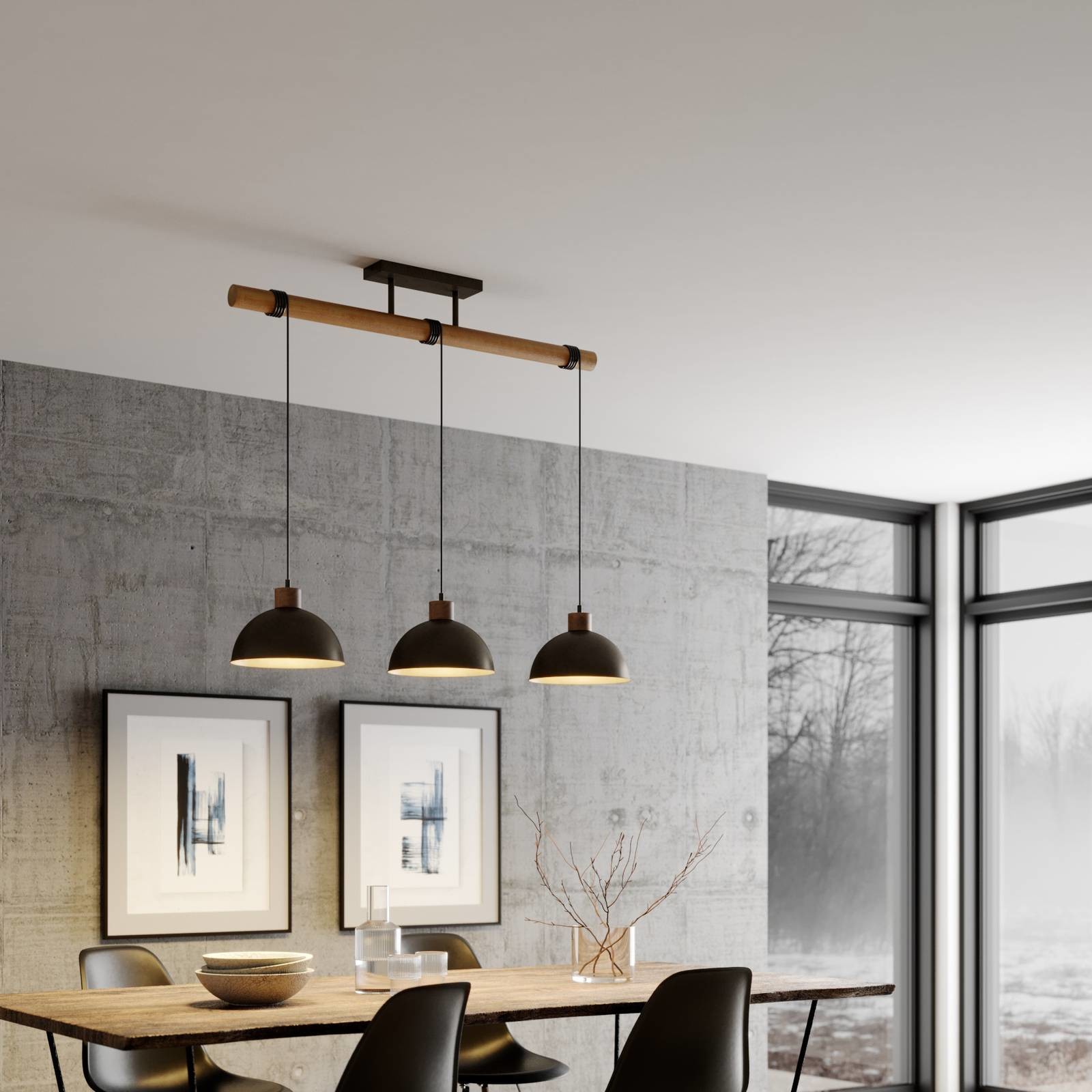 Lindby Holgar lampa wisząca, drewno i metal 3-pkt.