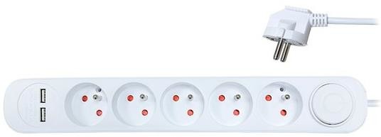 Solight PP152USB - Przedłużacz z wyłącznikiem 5Z + 2xUSB 3 m biały