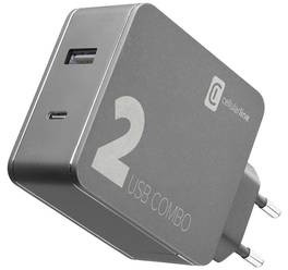 Ładowarka sieciowa CellularLine Multipower 2 Combo 1xUSB 2.0 1xUSB-C 42W ACHITUSB2PD42K) Czarna