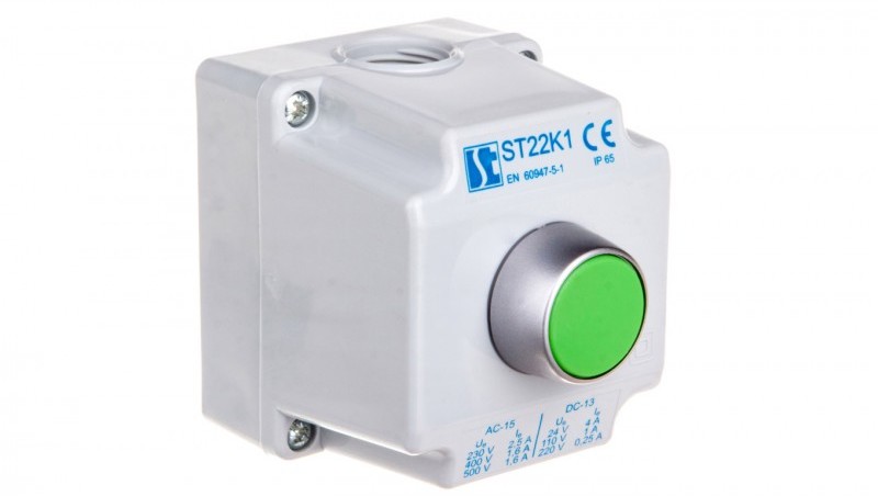 Spamel Kaseta sterownicza 1-otworowa zielony 1Z szara IP65 2x dławnica M20 szara ST22K1\01-2 ST22K1\01-2