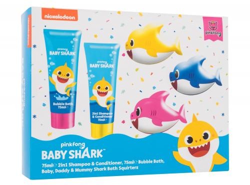 Pinkfong Pinkfong Baby Shark Gift Set zestaw Pianka do kąpieli Baby Shark 75 ml + 2w1 Szampon i odżywka Baby Shark 75 ml + Zabawka do kąpieli 3 szt dla dzieci