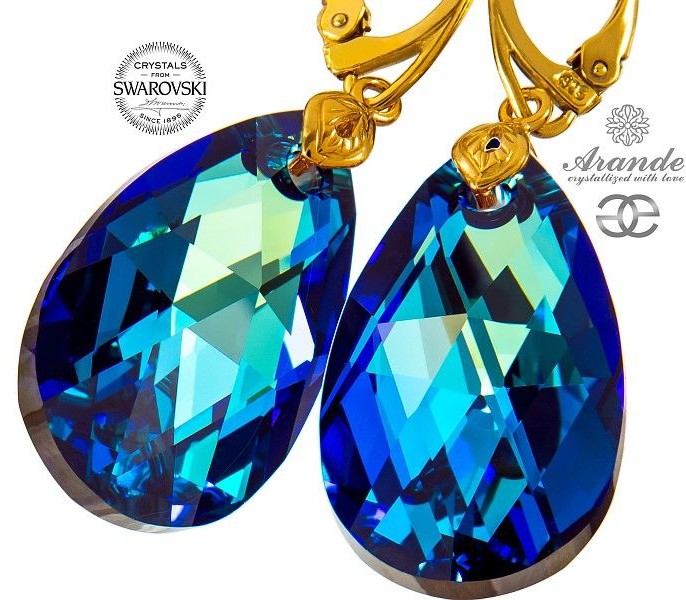 Swarovski NOWOŚĆ kolczyki ZŁOTE SREBRO BERMUDA BLUE GOLD