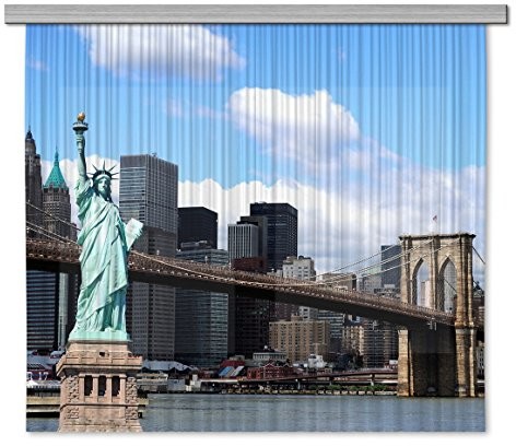 AG Design fcsxl 4816 Statua Wolności New York, firanka/zasłona, 2 części materiału, wielokolorowa, 180x160 cm FCSxL 4816